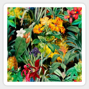 Colorful tropical floral leaves botanical illustration, tropical plants,leaves and flowers, black yellow leaves pattern Sticker